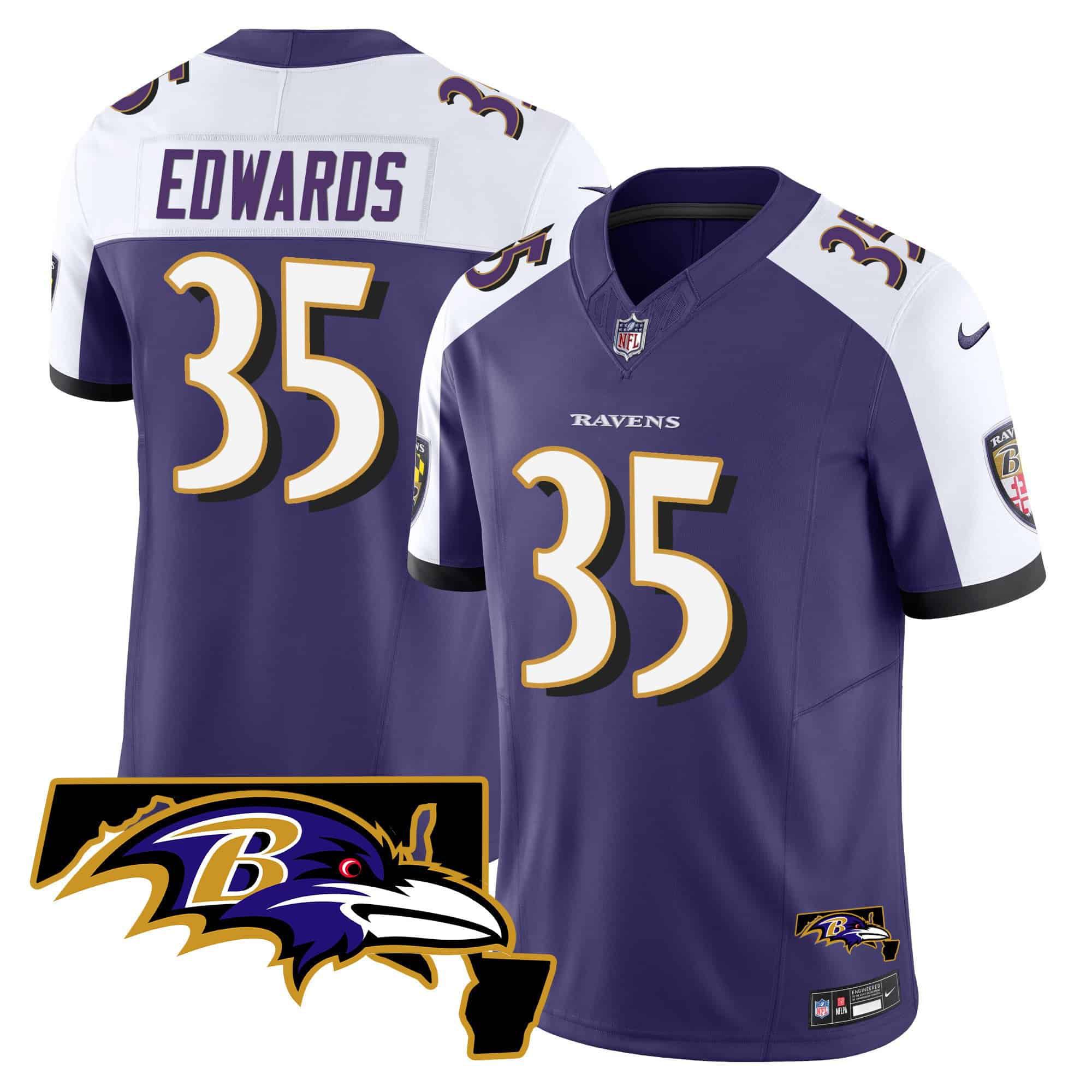 Men Baltimore Ravens #35 Edwards Purple 2024 Nike Maryland Patch Vapor Limited NFL Jersey->indianapolis colts->NFL Jersey